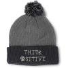 imageCustom Pom Pom Beanies for Women Think Pawsitive Silver Tread Embroidery Skull Cap Letters Acrylic 1 SizeGrey Black Design Only