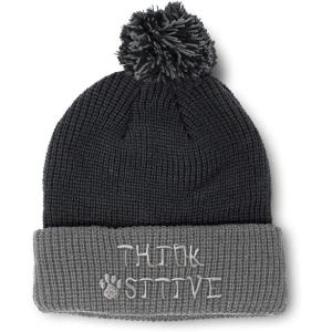 imageCustom Pom Pom Beanies for Women Think Pawsitive Silver Tread Embroidery Skull Cap Letters Acrylic 1 SizeBlack Grey Design Only