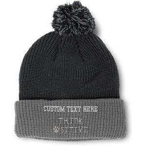 imageCustom Pom Pom Beanies for Women Think Pawsitive Silver Tread Embroidery Skull Cap Letters Acrylic 1 SizeBlack Grey Personalized Text Here
