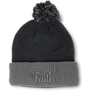 imagePom Pom Beanies for Women Faith Christian Cross Embroidery Skull Cap Winter Hats for Men Acrylic 1 SizeBlack Grey Design Only