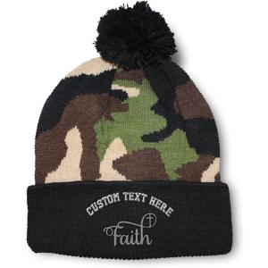 imagePom Pom Beanies for Women Faith Christian Cross Embroidery Skull Cap Winter Hats for Men Acrylic 1 SizeCamo Personalized Text Here