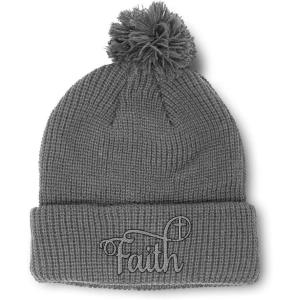 imagePom Pom Beanies for Women Faith Christian Cross Embroidery Skull Cap Winter Hats for Men Acrylic 1 SizeLight Grey Design Only