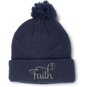 imagePom Pom Beanies for Women Faith Christian Cross Embroidery Skull Cap Winter Hats for Men Acrylic 1 SizeNavy Design Only