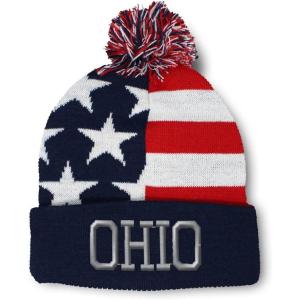 imageSpeedy Pros Pom Pom Beanies for Women Ohio State USA America A Embroidery Skull Cap Winter Hats for Men Acrylic 1 SizeAmerican Flag Design Only