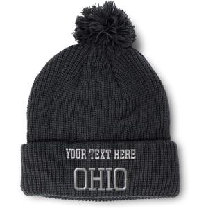 imageSpeedy Pros Pom Pom Beanies for Women Ohio State USA America A Embroidery Skull Cap Winter Hats for Men Acrylic 1 SizeBlack Personalized Text Here