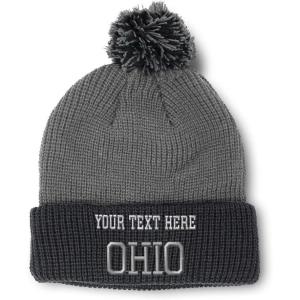 imageSpeedy Pros Pom Pom Beanies for Women Ohio State USA America A Embroidery Skull Cap Winter Hats for Men Acrylic 1 SizeGrey Black Personalized Text Here