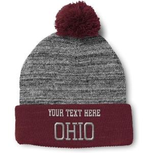 imageSpeedy Pros Pom Pom Beanies for Women Ohio State USA America A Embroidery Skull Cap Winter Hats for Men Acrylic 1 SizeHeather Gray Burgundy Personalized Text Here