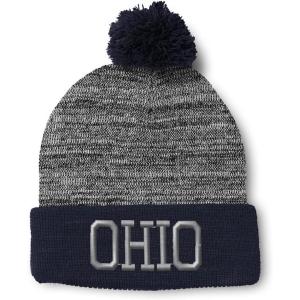 imageSpeedy Pros Pom Pom Beanies for Women Ohio State USA America A Embroidery Skull Cap Winter Hats for Men Acrylic 1 SizeHeather Gray Navy Design Only