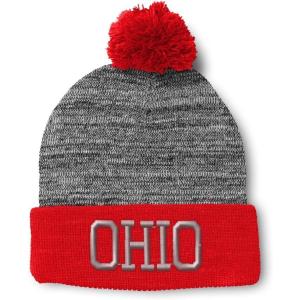 imageSpeedy Pros Pom Pom Beanies for Women Ohio State USA America A Embroidery Skull Cap Winter Hats for Men Acrylic 1 SizeHeather Gray Red Design Only