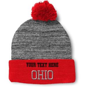 imageSpeedy Pros Pom Pom Beanies for Women Ohio State USA America A Embroidery Skull Cap Winter Hats for Men Acrylic 1 SizeHeather Gray Red Personalized Text Here