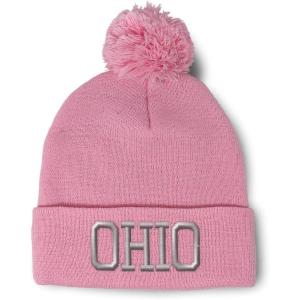 imageSpeedy Pros Pom Pom Beanies for Women Ohio State USA America A Embroidery Skull Cap Winter Hats for Men Acrylic 1 SizeSoft Pink Design Only