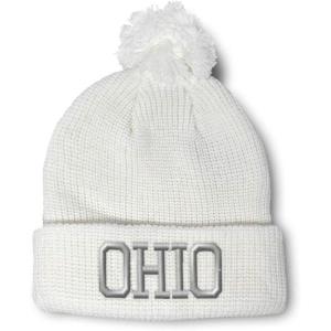 imageSpeedy Pros Pom Pom Beanies for Women Ohio State USA America A Embroidery Skull Cap Winter Hats for Men Acrylic 1 SizeWhite Design Only
