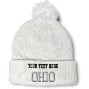 imageSpeedy Pros Pom Pom Beanies for Women Ohio State USA America A Embroidery Skull Cap Winter Hats for Men Acrylic 1 SizeWhite Personalized Text Here