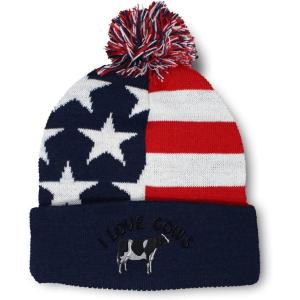 imageCustom Pom Pom Beanies for Women I Love Cows Embroidery Skull Cap Winter Hats for Men Acrylic 1 SizeAmerican Flag Design Only