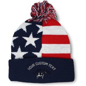 imageCustom Pom Pom Beanies for Women I Love Cows Embroidery Skull Cap Winter Hats for Men Acrylic 1 SizeAmerican Flag Personalized Text Here