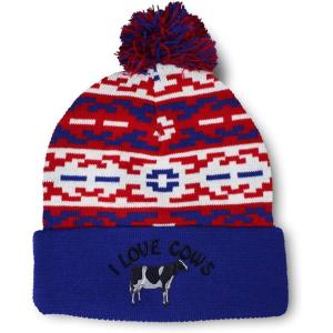 imageCustom Pom Pom Beanies for Women I Love Cows Embroidery Skull Cap Winter Hats for Men Acrylic 1 SizeAmerican Pixel Design Only