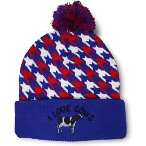 imageCustom Pom Pom Beanies for Women I Love Cows Embroidery Skull Cap Winter Hats for Men Acrylic 1 SizeAmerican Stars Design Only