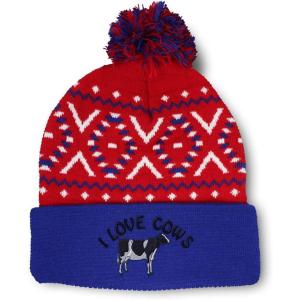 imageCustom Pom Pom Beanies for Women I Love Cows Embroidery Skull Cap Winter Hats for Men Acrylic 1 SizeAmerican X Design Only