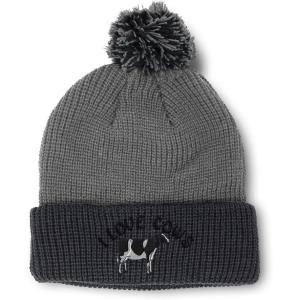 imageCustom Pom Pom Beanies for Women I Love Cows Embroidery Skull Cap Winter Hats for Men Acrylic 1 SizeGrey Black Design Only