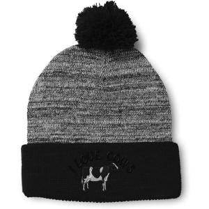 imageCustom Pom Pom Beanies for Women I Love Cows Embroidery Skull Cap Winter Hats for Men Acrylic 1 SizeHeather Gray Black Design Only