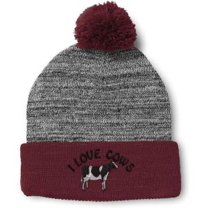 imageCustom Pom Pom Beanies for Women I Love Cows Embroidery Skull Cap Winter Hats for Men Acrylic 1 SizeHeather Gray Burgundy Design Only