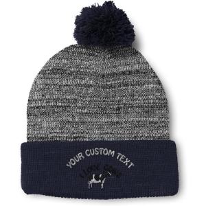 imageCustom Pom Pom Beanies for Women I Love Cows Embroidery Skull Cap Winter Hats for Men Acrylic 1 SizeHeather Gray Navy Personalized Text Here