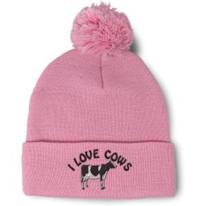 imageCustom Pom Pom Beanies for Women I Love Cows Embroidery Skull Cap Winter Hats for Men Acrylic 1 SizeSoft Pink Design Only