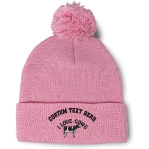imageCustom Pom Pom Beanies for Women I Love Cows Embroidery Skull Cap Winter Hats for Men Acrylic 1 SizeSoft Pink Personalized Text Here