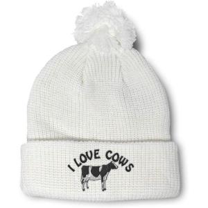 imageCustom Pom Pom Beanies for Women I Love Cows Embroidery Skull Cap Winter Hats for Men Acrylic 1 SizeWhite Design Only