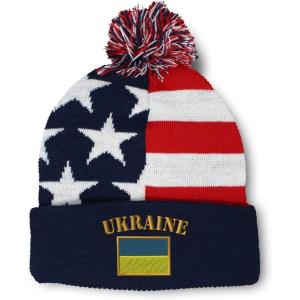 imageCustom Pom Pom Beanies for Women Ukraine Flag Embroidery Skull Cap Flags Winter Hats for Men Acrylic 1 SizeAmerican Flag Design Only