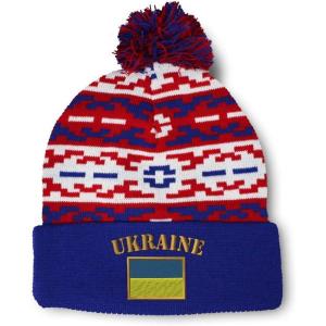 imageCustom Pom Pom Beanies for Women Ukraine Flag Embroidery Skull Cap Flags Winter Hats for Men Acrylic 1 SizeAmerican Pixel Design Only