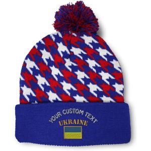 imageCustom Pom Pom Beanies for Women Ukraine Flag Embroidery Skull Cap Flags Winter Hats for Men Acrylic 1 SizeAmerican Stars Personalized Text Here