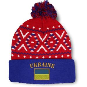imageCustom Pom Pom Beanies for Women Ukraine Flag Embroidery Skull Cap Flags Winter Hats for Men Acrylic 1 SizeAmerican X Design Only