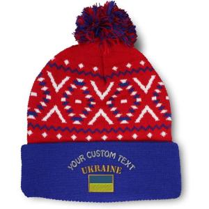 imageCustom Pom Pom Beanies for Women Ukraine Flag Embroidery Skull Cap Flags Winter Hats for Men Acrylic 1 SizeAmerican X Personalized Text Here