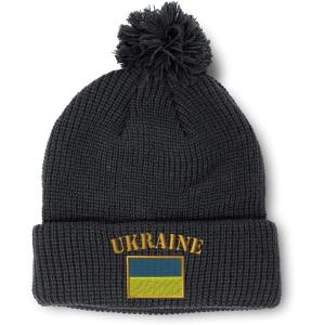 imageCustom Pom Pom Beanies for Women Ukraine Flag Embroidery Skull Cap Flags Winter Hats for Men Acrylic 1 SizeBlack Design Only