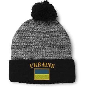imageCustom Pom Pom Beanies for Women Ukraine Flag Embroidery Skull Cap Flags Winter Hats for Men Acrylic 1 SizeHeather Gray Black Design Only
