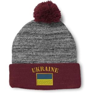 imageCustom Pom Pom Beanies for Women Ukraine Flag Embroidery Skull Cap Flags Winter Hats for Men Acrylic 1 SizeHeather Gray Burgundy Design Only