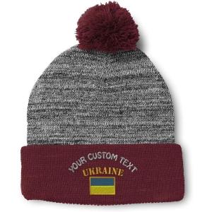 imageCustom Pom Pom Beanies for Women Ukraine Flag Embroidery Skull Cap Flags Winter Hats for Men Acrylic 1 SizeHeather Gray Burgundy Personalized Text Here