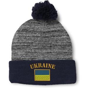imageCustom Pom Pom Beanies for Women Ukraine Flag Embroidery Skull Cap Flags Winter Hats for Men Acrylic 1 SizeHeather Gray Navy Design Only