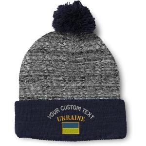 imageCustom Pom Pom Beanies for Women Ukraine Flag Embroidery Skull Cap Flags Winter Hats for Men Acrylic 1 SizeHeather Gray Navy Personalized Text Here