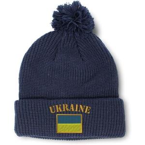 imageCustom Pom Pom Beanies for Women Ukraine Flag Embroidery Skull Cap Flags Winter Hats for Men Acrylic 1 SizeNavy Design Only