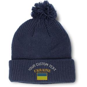 imageCustom Pom Pom Beanies for Women Ukraine Flag Embroidery Skull Cap Flags Winter Hats for Men Acrylic 1 SizeNavy Personalized Text Here