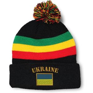 imageCustom Pom Pom Beanies for Women Ukraine Flag Embroidery Skull Cap Flags Winter Hats for Men Acrylic 1 SizeRasta Design Only