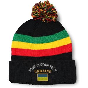 imageCustom Pom Pom Beanies for Women Ukraine Flag Embroidery Skull Cap Flags Winter Hats for Men Acrylic 1 SizeRasta Personalized Text Here