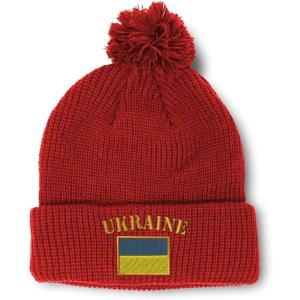 imageCustom Pom Pom Beanies for Women Ukraine Flag Embroidery Skull Cap Flags Winter Hats for Men Acrylic 1 SizeRed Design Only