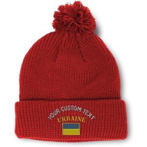 imageCustom Pom Pom Beanies for Women Ukraine Flag Embroidery Skull Cap Flags Winter Hats for Men Acrylic 1 SizeRed Personalized Text Here