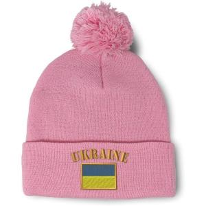 imageCustom Pom Pom Beanies for Women Ukraine Flag Embroidery Skull Cap Flags Winter Hats for Men Acrylic 1 SizeSoft Pink Design Only