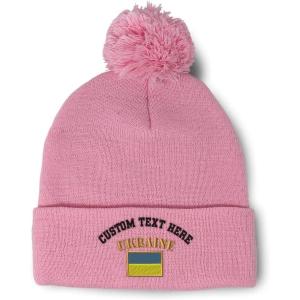 imageCustom Pom Pom Beanies for Women Ukraine Flag Embroidery Skull Cap Flags Winter Hats for Men Acrylic 1 SizeSoft Pink Personalized Text Here