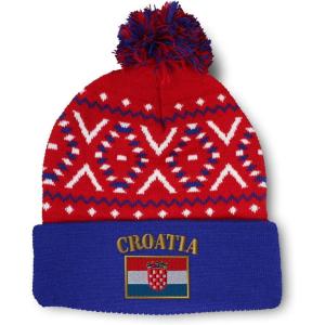 imageSpeedy Pros Pom Pom Beanies for Women Croatia Flag Embroidery Skull Cap Flags Winter Hats for Men Acrylic 1 SizeAmerican X Design Only