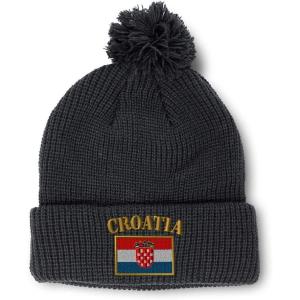 imageSpeedy Pros Pom Pom Beanies for Women Croatia Flag Embroidery Skull Cap Flags Winter Hats for Men Acrylic 1 SizeBlack Design Only